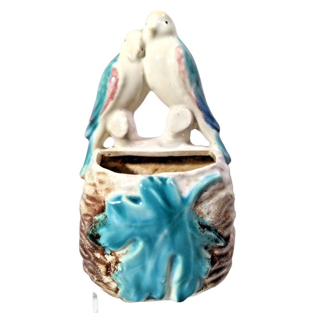 Morton Love Birds Pottery Parakeet Wall Pocket Planter Ceramic Vintage Gift